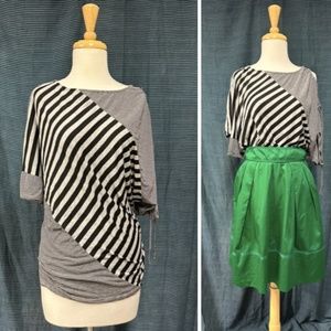 Black and Gray Batwing Striped Jersey Ella Moss Ruched Top